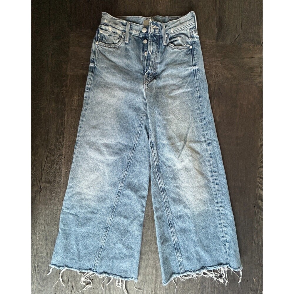Mother Mystical Wide-Leg Baggy Frayed Jeans Light Wash - Size 24